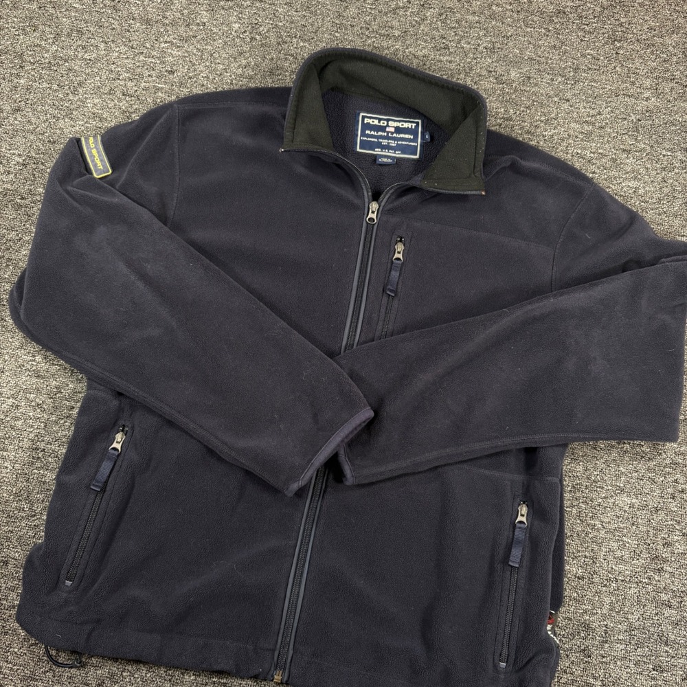 Vintage Polo Sport Ralph Lauren Fleece Jacket Mens L Navy Full Zip Mock Neck